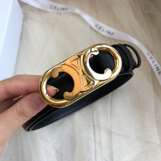 CELINE 25S BELT 25MM IN BLACK CALFSKIN GOLD HARDWARE 562438