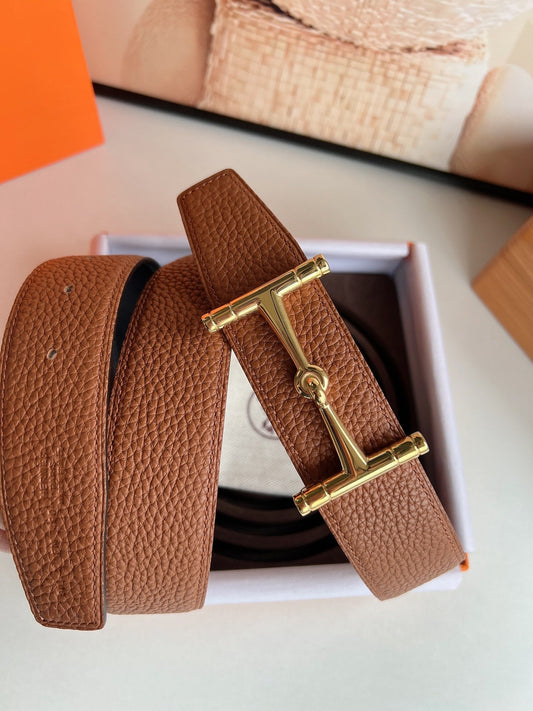 HERMES JUMBO BELT BUCKLE & REVERSIBLE CIDER ORANGE AND BLACK LEATHER STRAP 38 MM GOLD HARDWARE