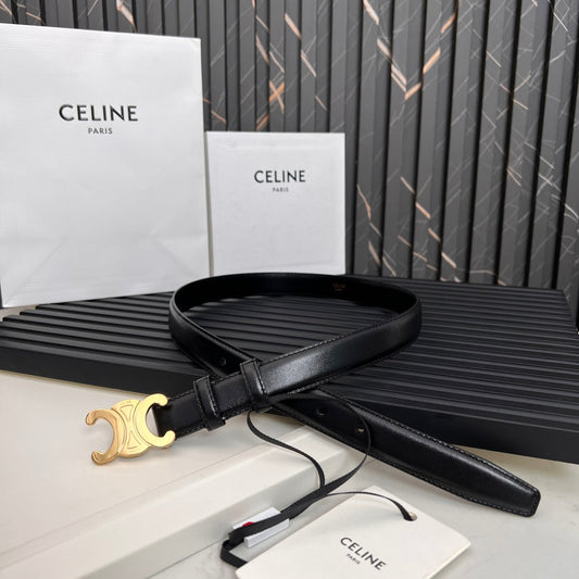 CELINE CL TRIOMPHE 25 MM BELT IN BLACK SOLF CALFSKIN GOLD HARDWARE