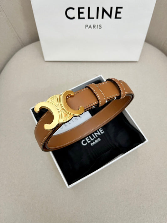 CELINE 25S TRIOMPHE 25MM BELT IN CARAMEL CALFSKIN GLOD HARDWARE