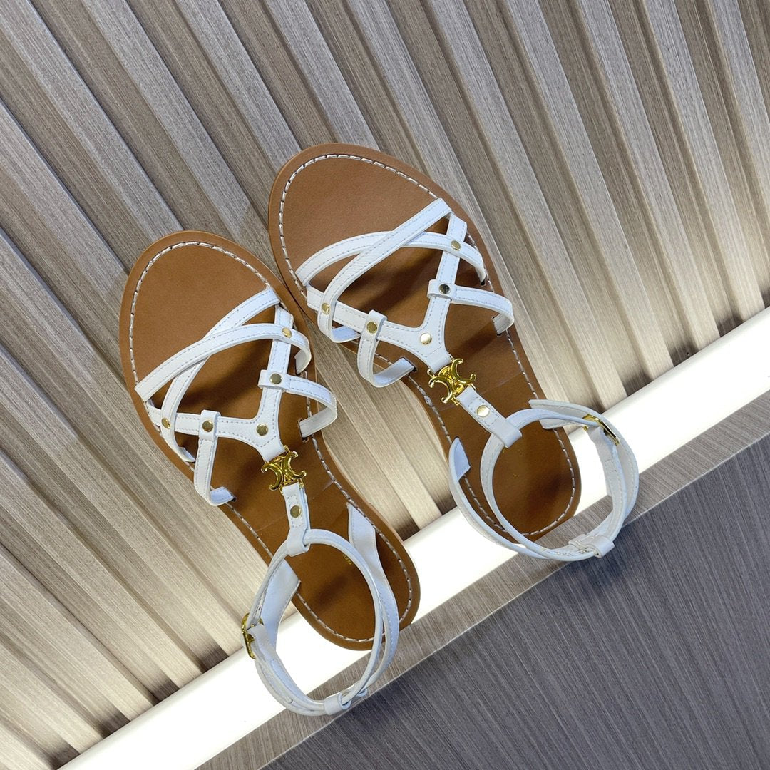 cl roman sandal white brown calfskin