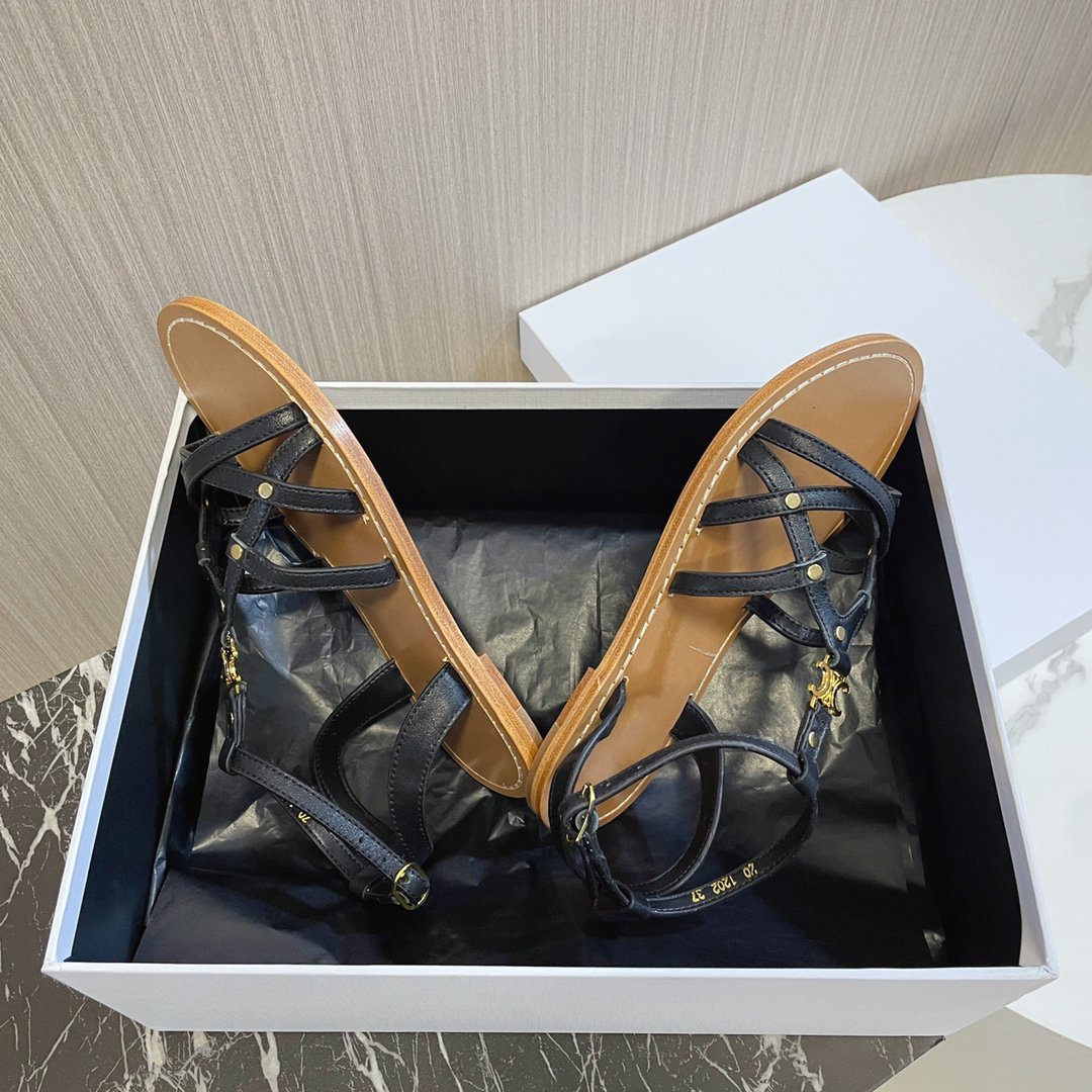 cl roman sandal black brown calfskin