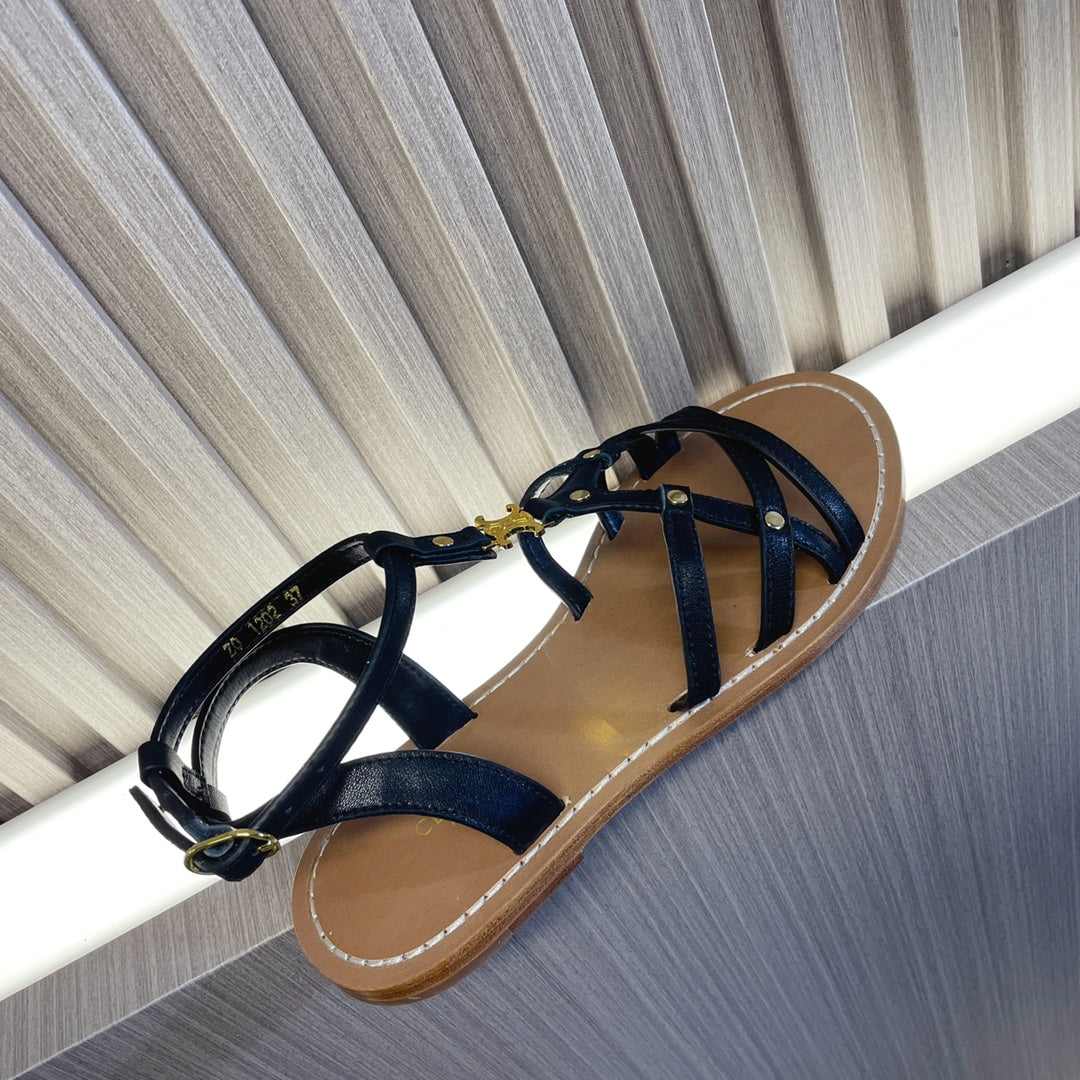 cl roman sandal black brown calfskin