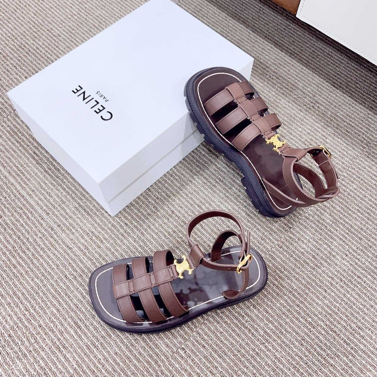 LYMPIA GLADIATOR SANDAL IN CALFSKIN CHOCOLATE BROWN