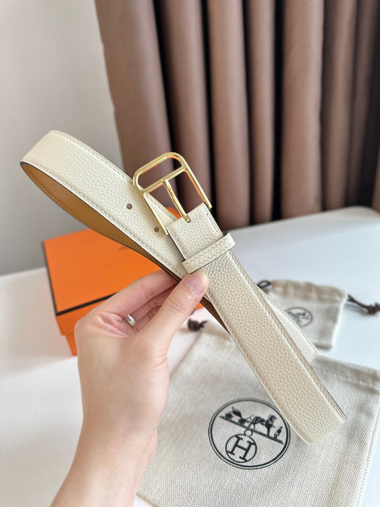 HERMES ROMAIN 35MM BELT WHITE CREAM LEATHER GOLD HARDWARE