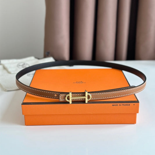 HERMES GAMMA BUCKLE & REVERSIBLE BRONZE BROWN AND BLACK LEATHER STRAP 13MM GOLD HARDWARE