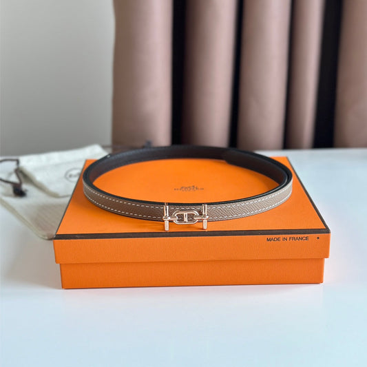 HERMES ANCRE BUCKLE & REVERSIBLE BLACK AND KHAKI BROWN LEATHER STRAP 13MM COPPER HARDWARE
