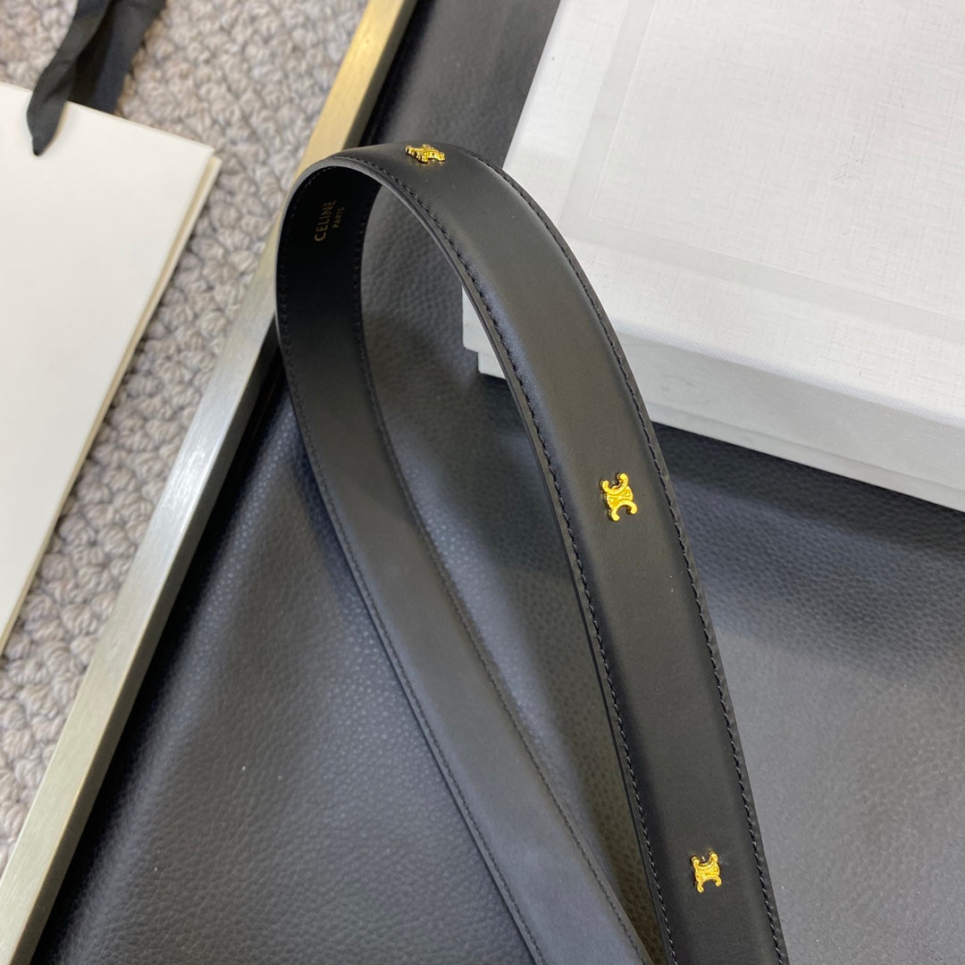 CELINE 25S TRIOMPHE BELT 25MM IN BLACK CALFSKIN 548081