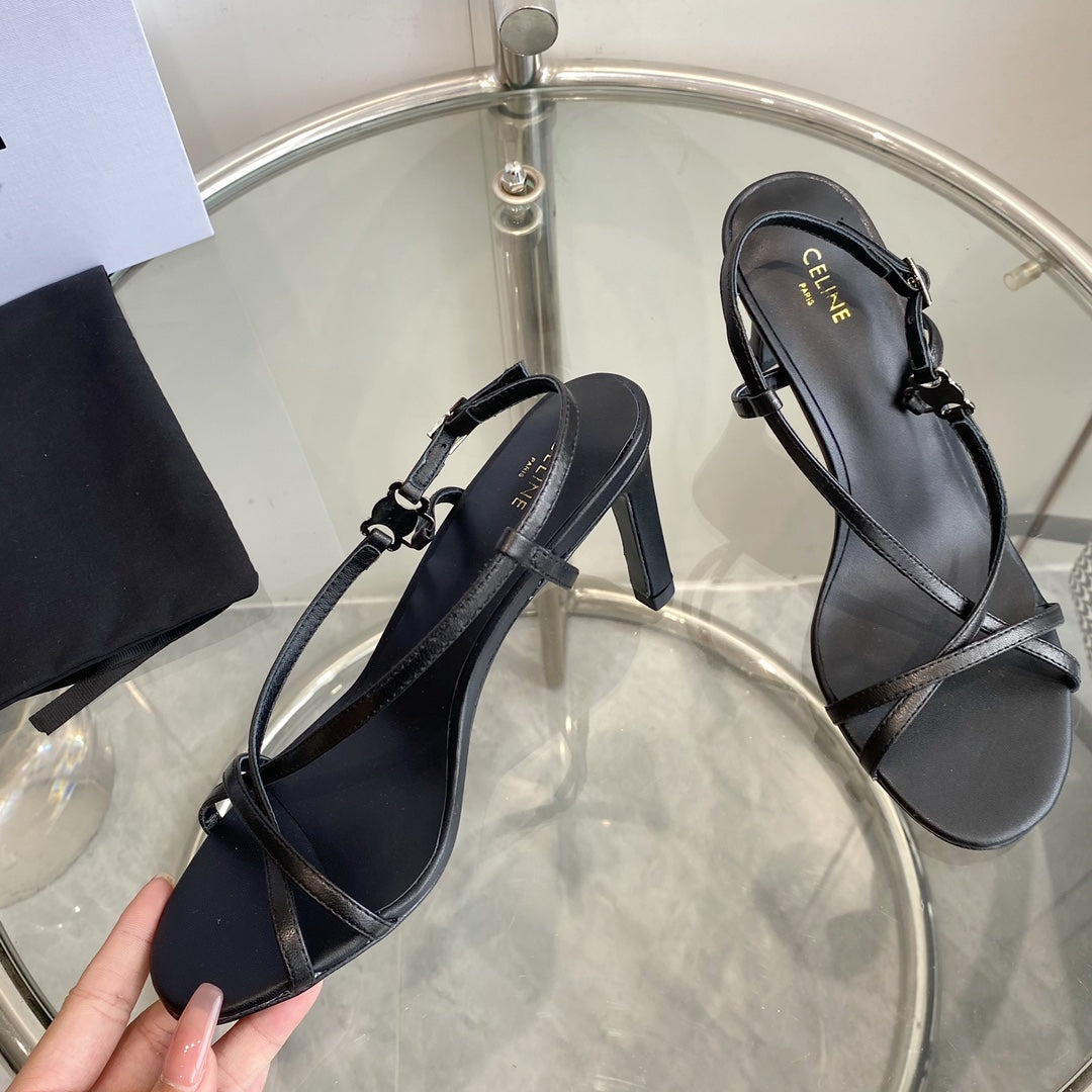 HIGH HEEL SANDAL 65MM IN BLACK CALFSKIN