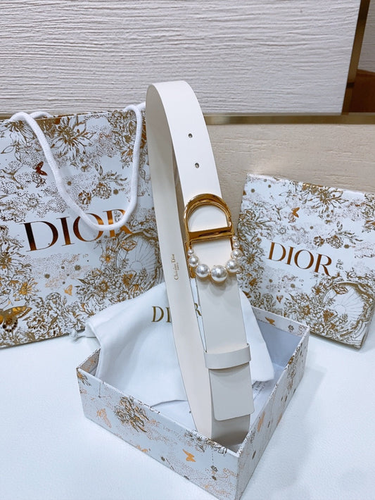 DIOR 25S BELT 30 MM IN WHITE CALFSKIN 586582