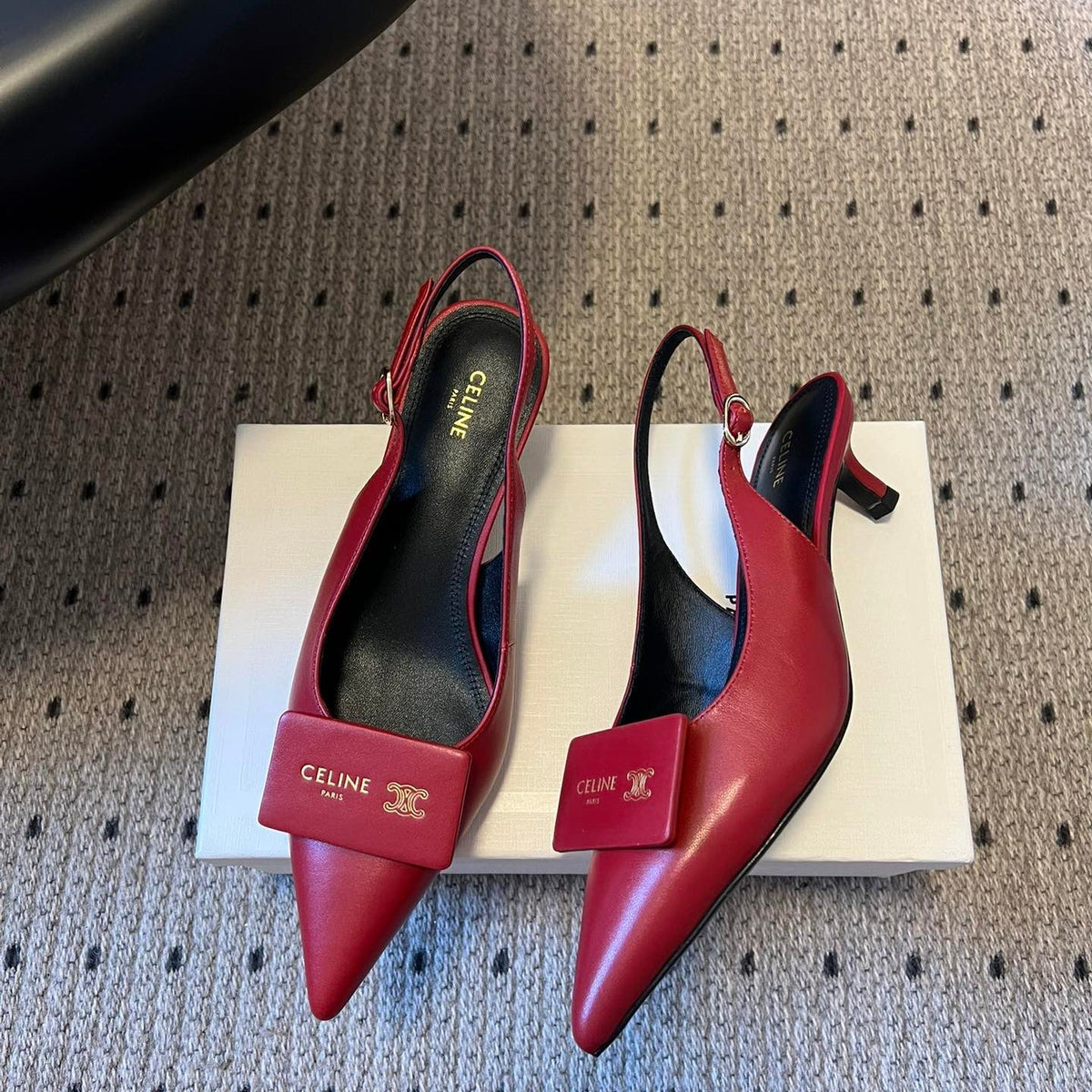 Celine 26 Pointed-Toe Slingback Red Sheepskin 619635