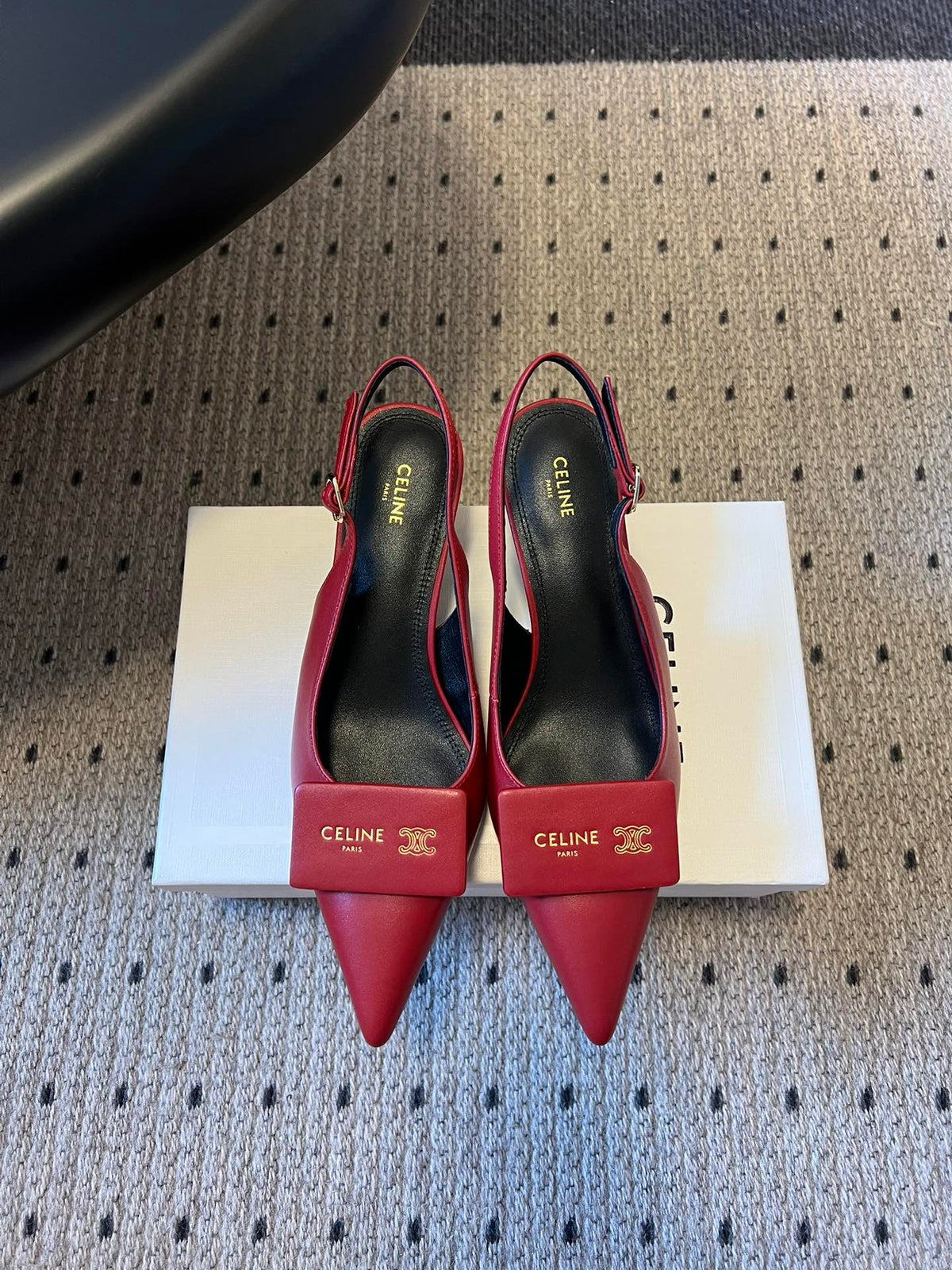 Celine 26 Pointed-Toe Slingback Red Sheepskin 619635