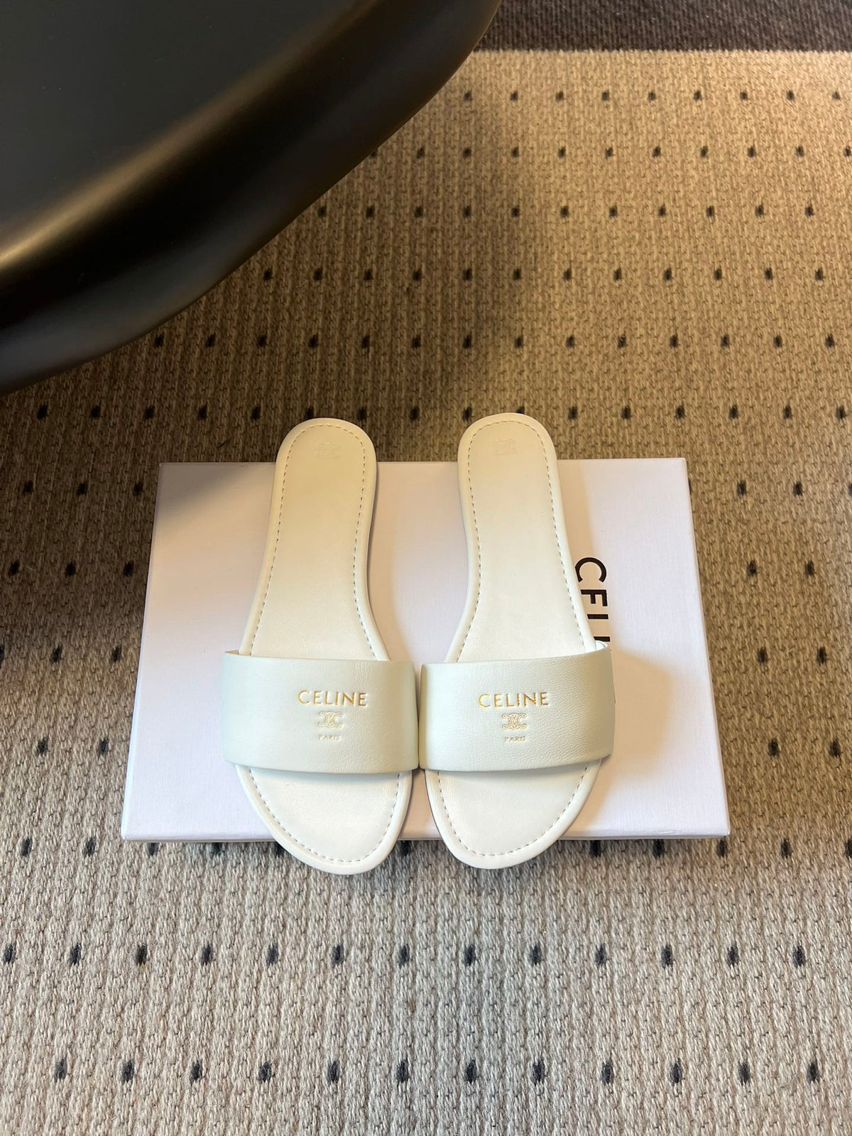 Celine 26 Flat Mule Slippers White Sheepskin 621530