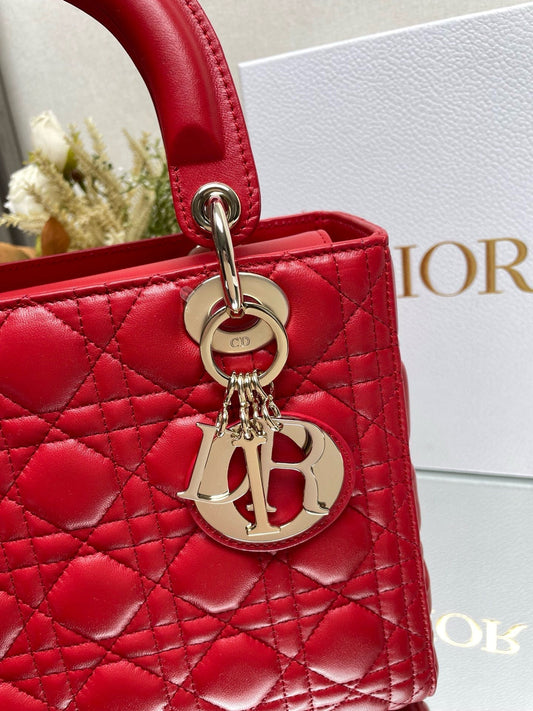 medium lady 24 red calfskin gold hardware