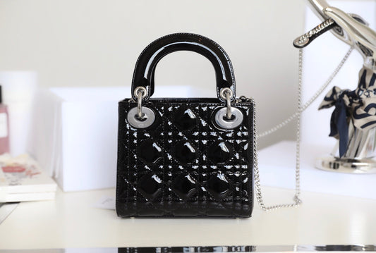 CD Lady Dior Mini Bag With Silver Hardware Calfskin