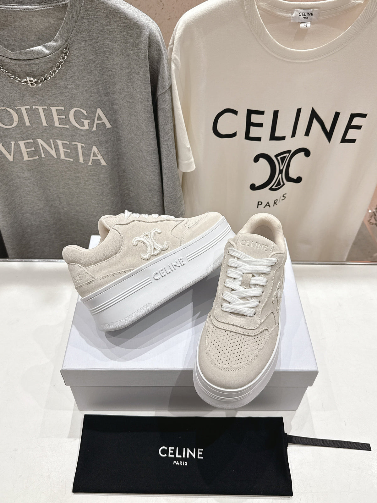 CELINE 25C SNEAKERS WITH WEDGE BEIGE SUEDE 236766