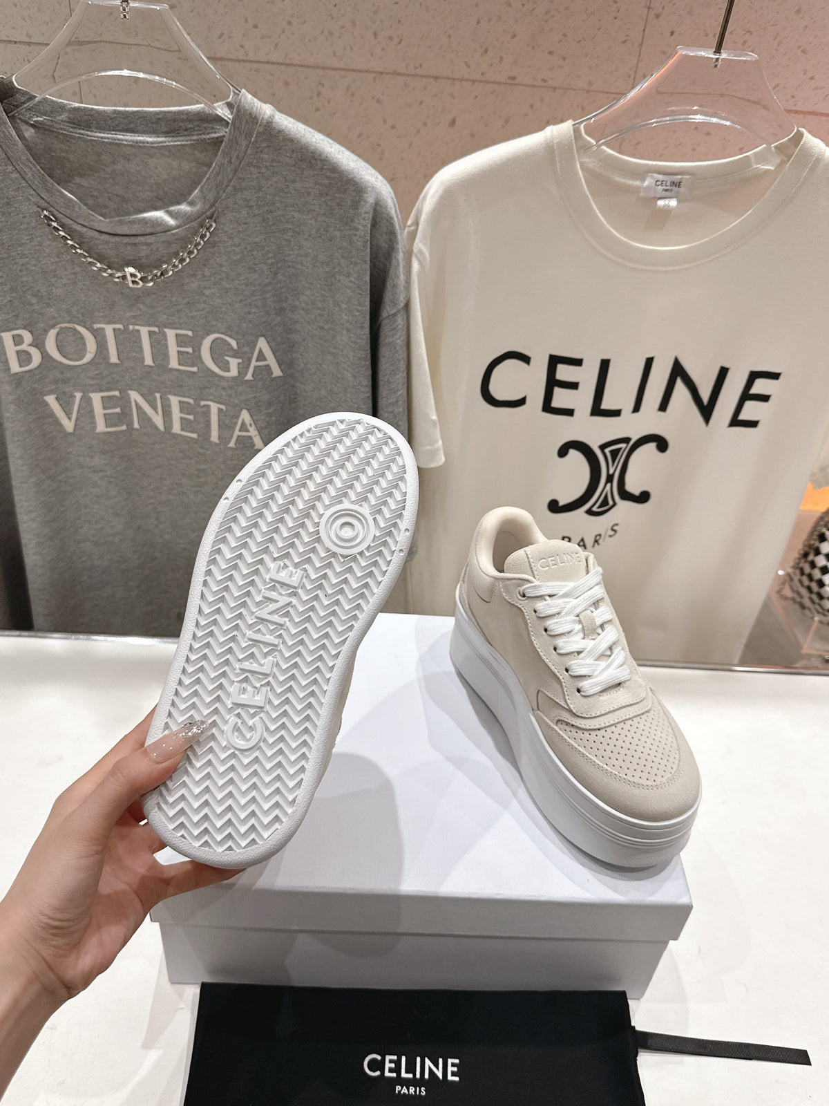 CELINE 25C SNEAKERS WITH WEDGE BEIGE SUEDE 236766