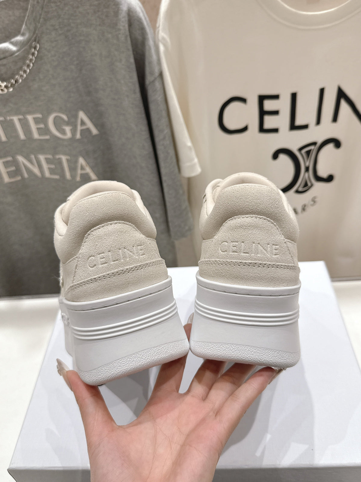 CELINE 25C SNEAKERS WITH WEDGE BEIGE SUEDE 236766