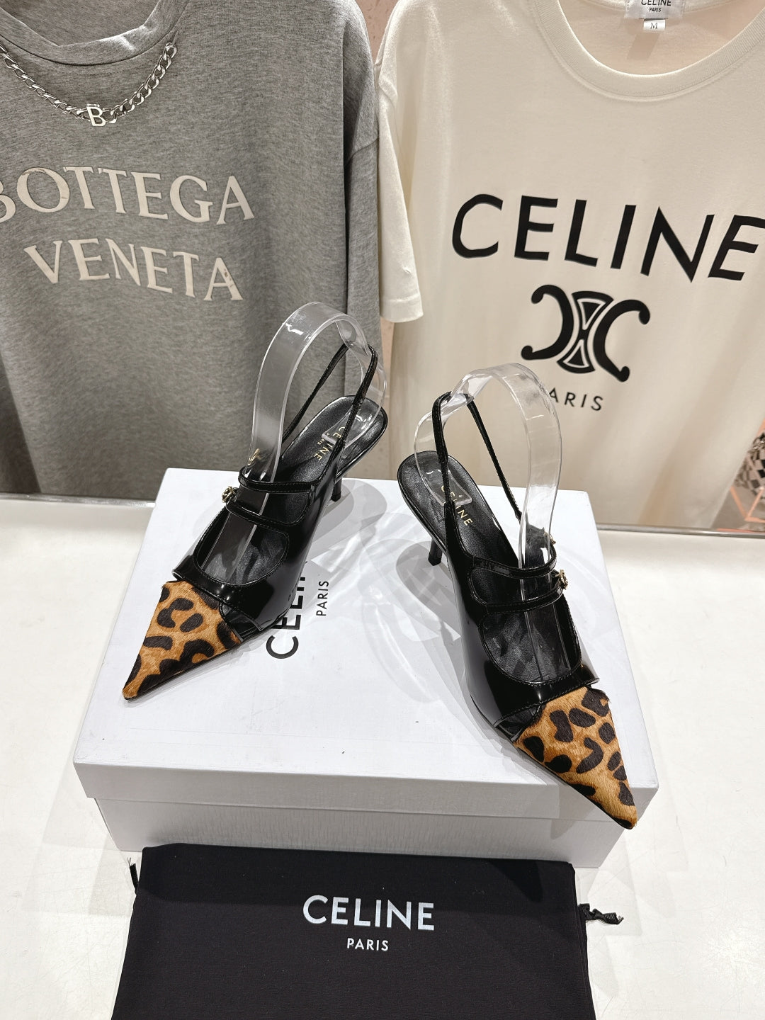 Celine 25C Judy Double Strap Mary Jane Slingback Black mix Brown Sheepskin 236777
