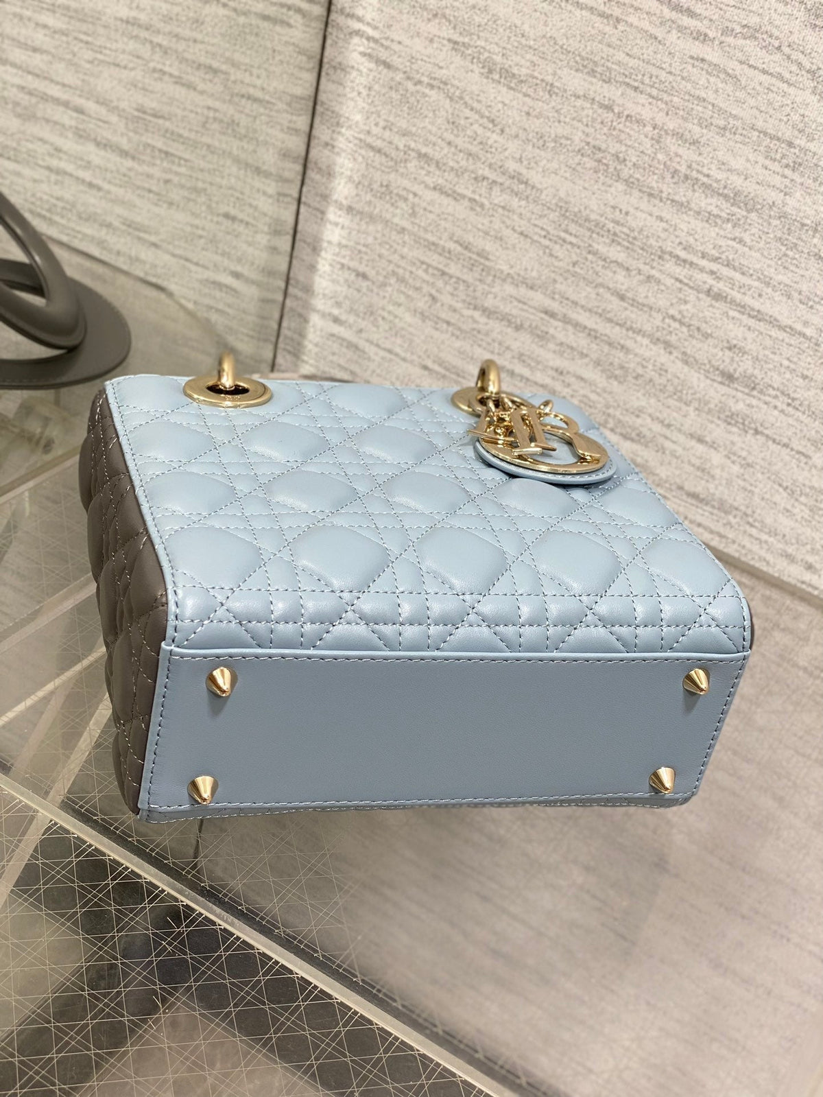 CD Lady Dior Bag Blue Grey Sheepskin 214235