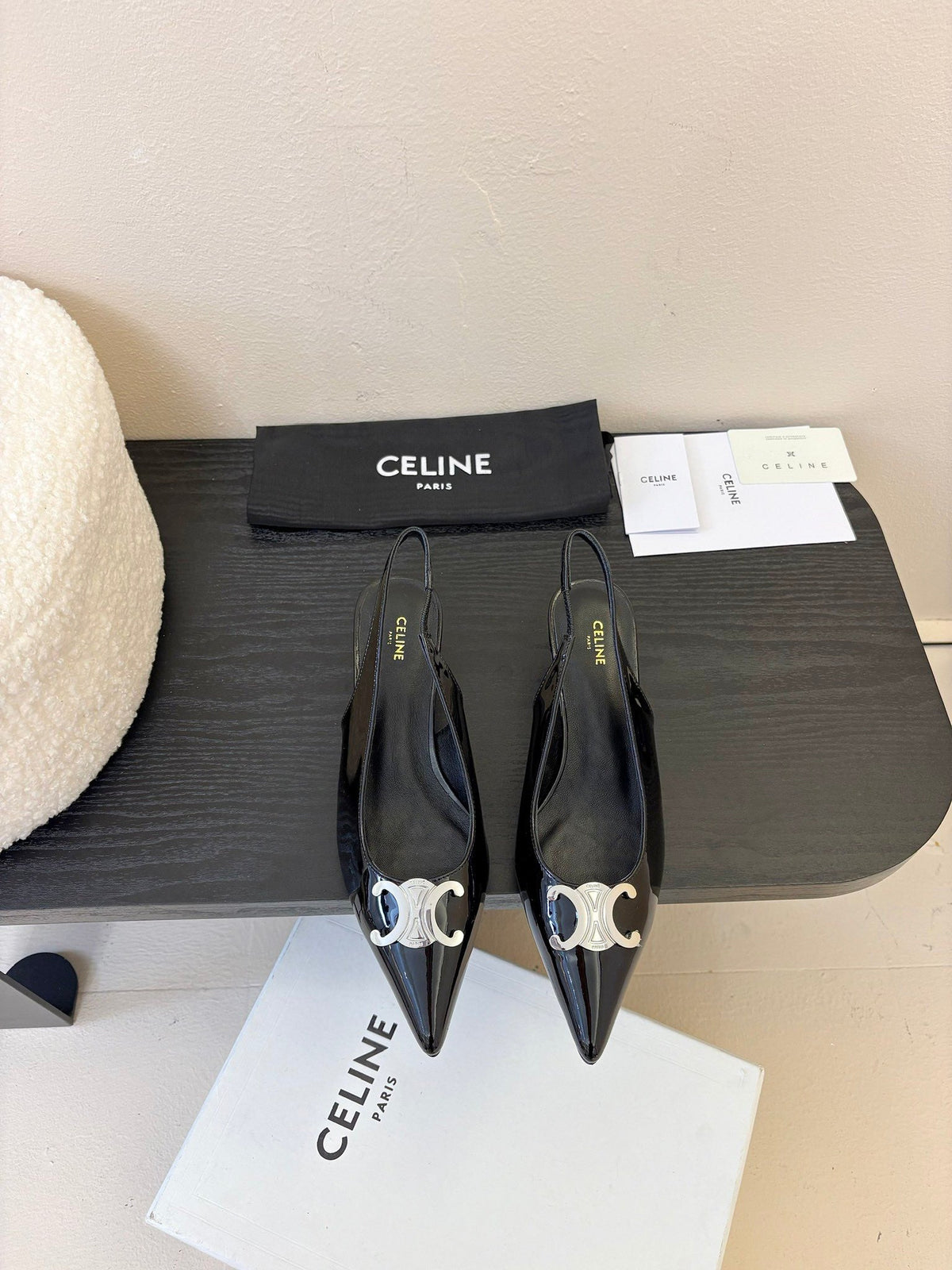 CELINE Alma Triomphe Slingback Black Patent Calfskin 235705