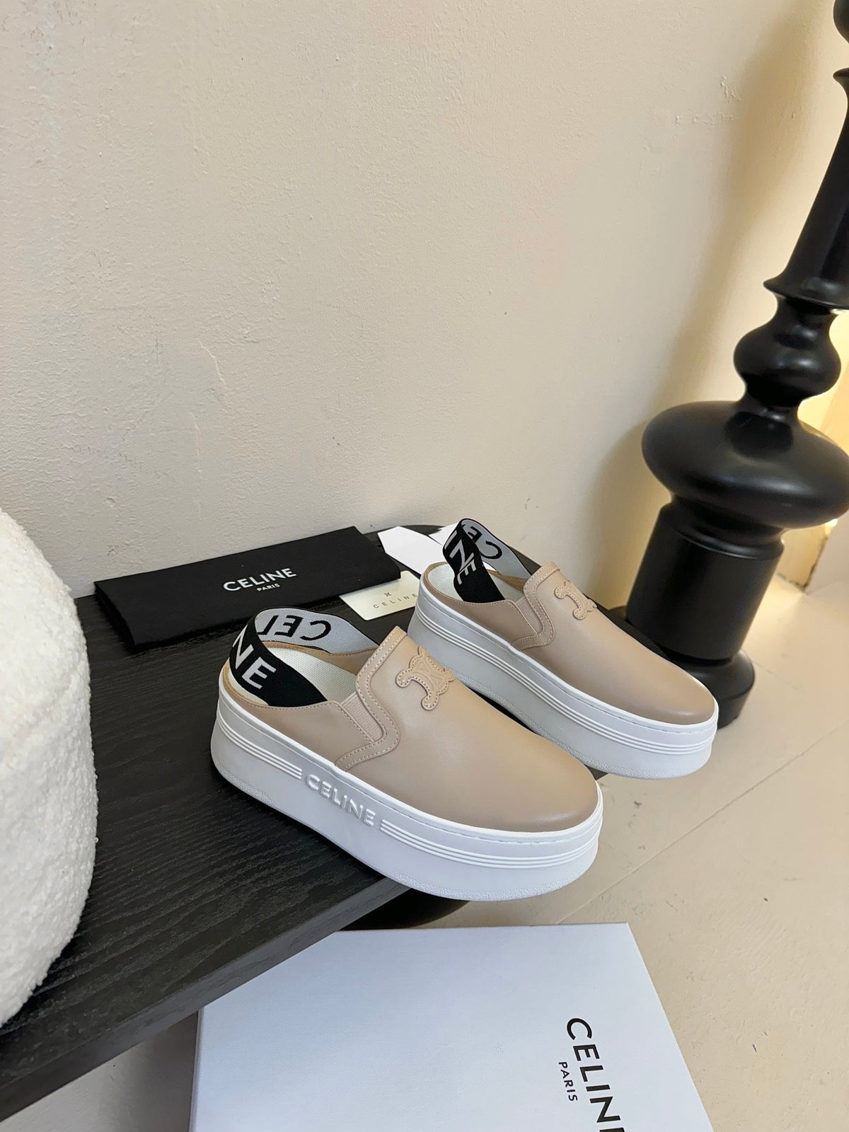 CELINE Block Wedge Mule Cream Calfskin 235719