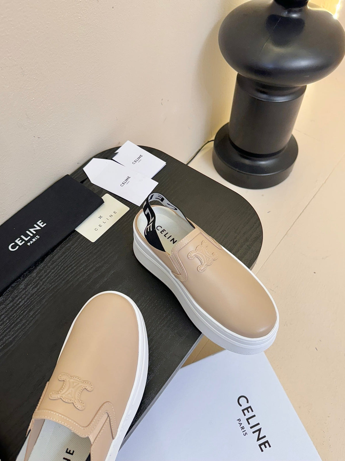 CELINE Block Wedge Mule Cream Calfskin 235719