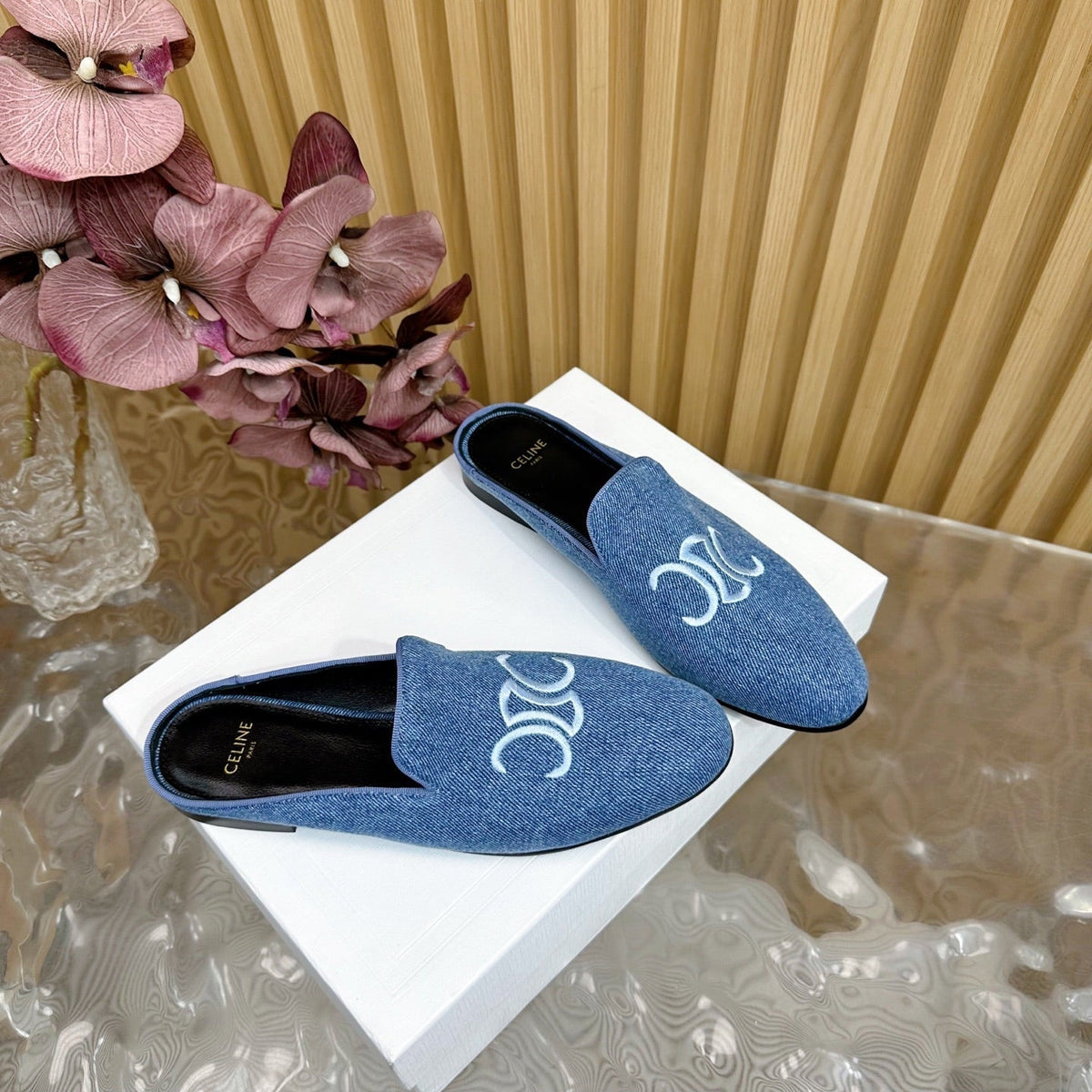 CELINE 25 Slippers Blue Denim 285915