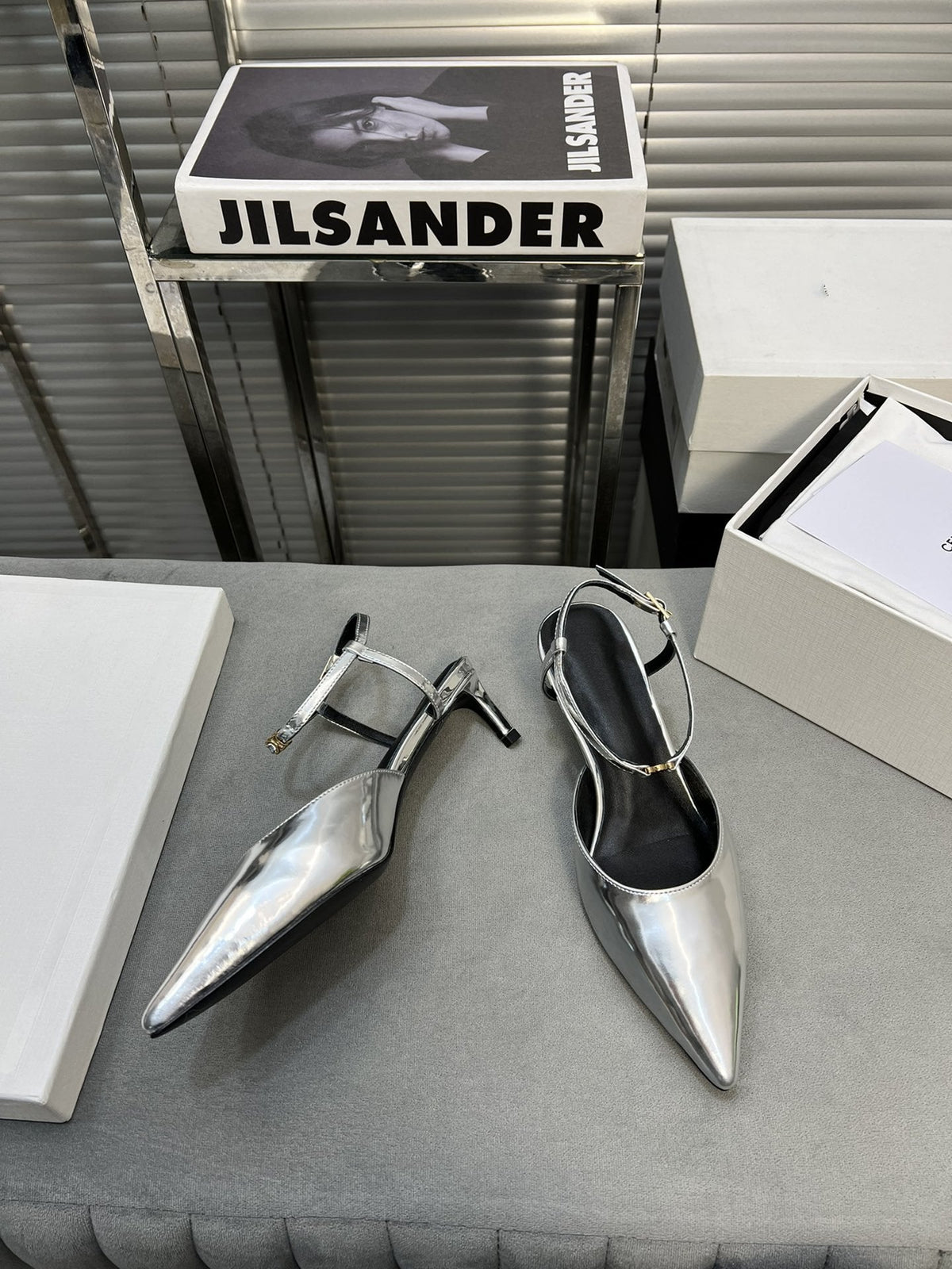 cl kitten 50 silver metalic calfskin