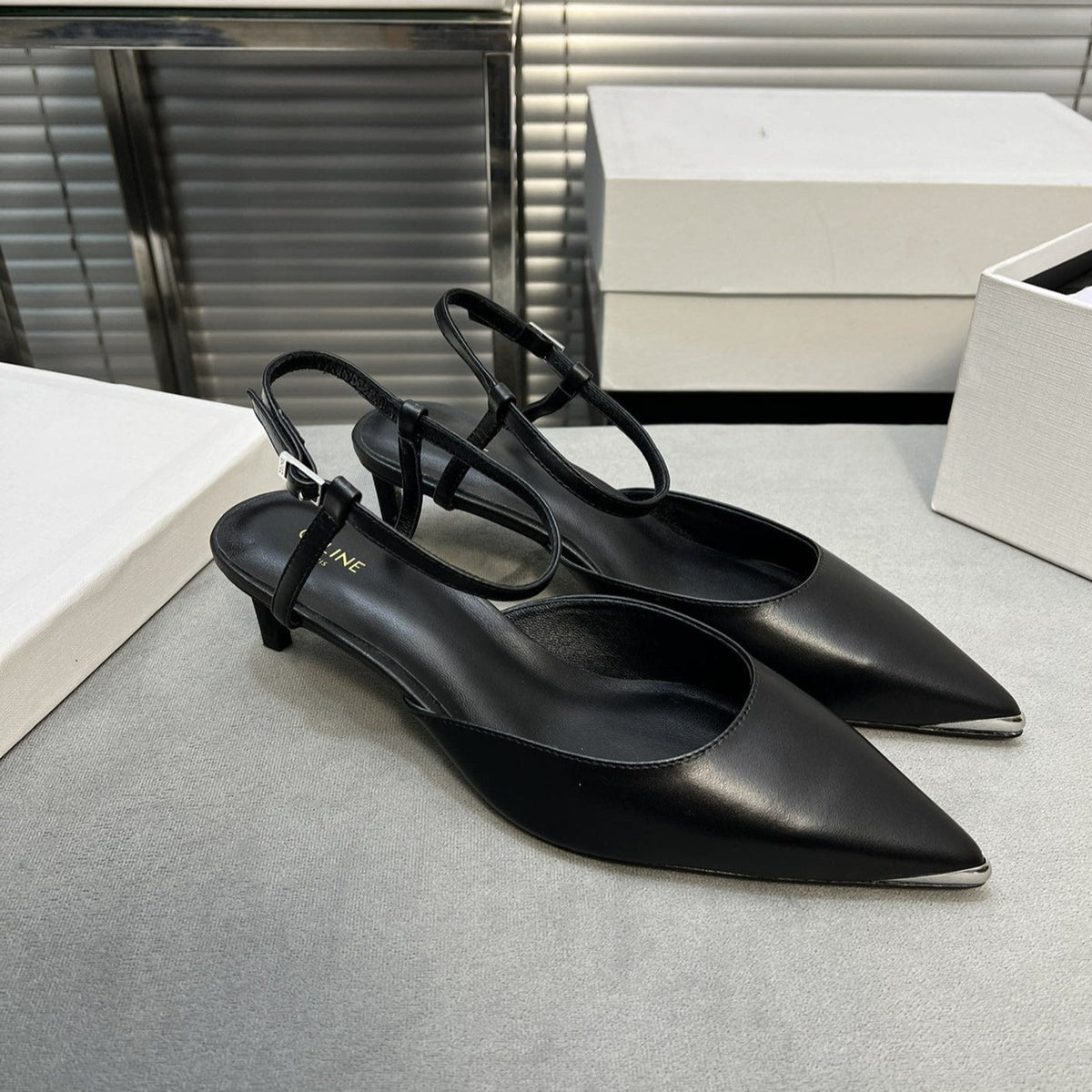 cl kitten 50 with metal toe black calfskin