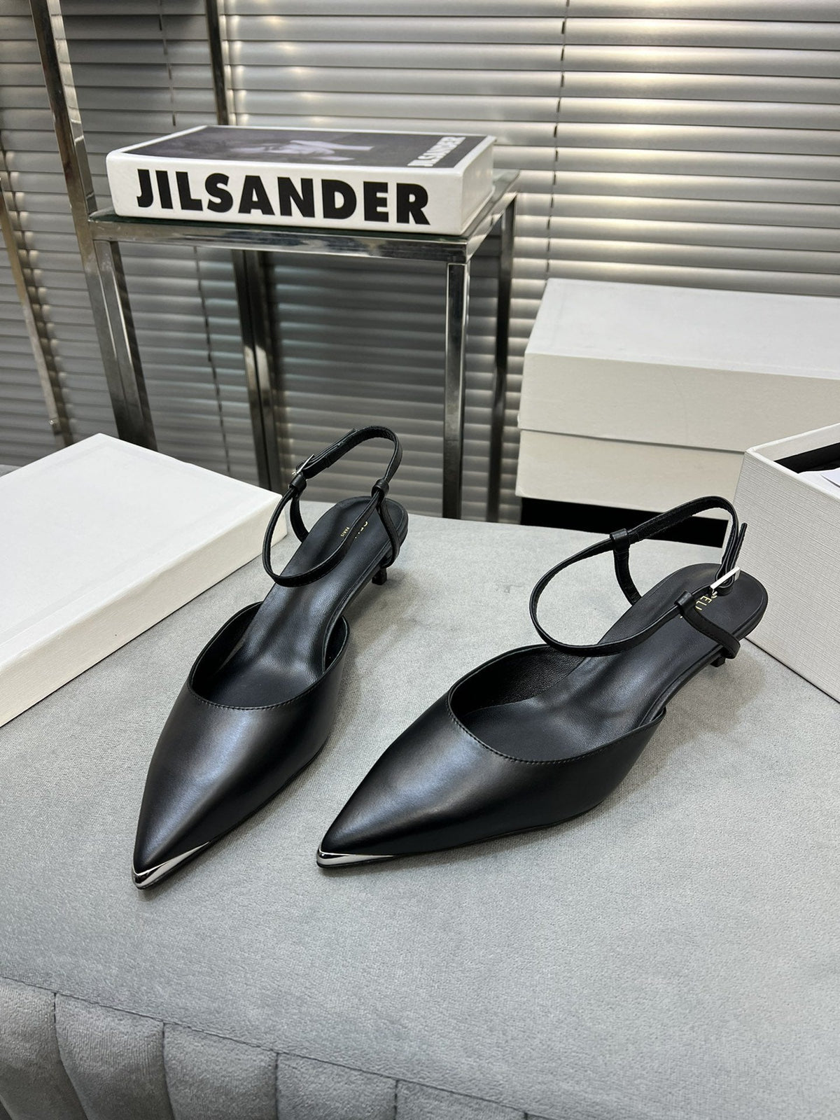 cl kitten 50 with metal toe black calfskin
