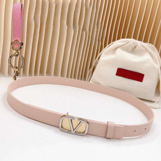 VALENTINO Silver Vlogo and Gold Hardware Buckle Pink Calfskin 20mm