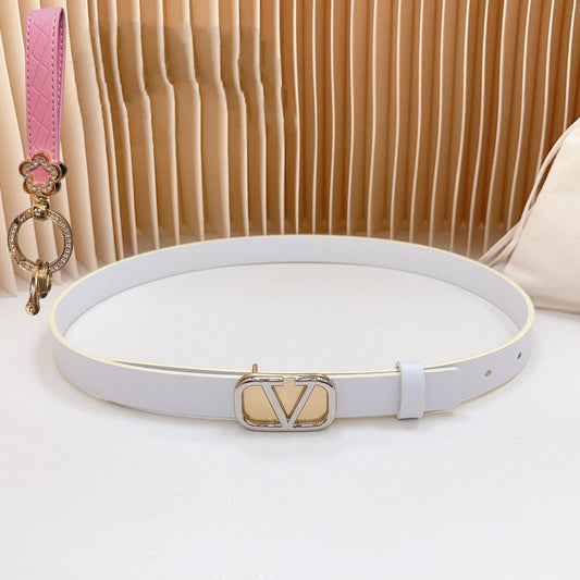 VALENTINO Silver Vlogo and Gold Hardware Buckle White Calfskin 20mm
