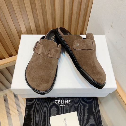 Slippers Buckle Detail Suede Caramel Brown