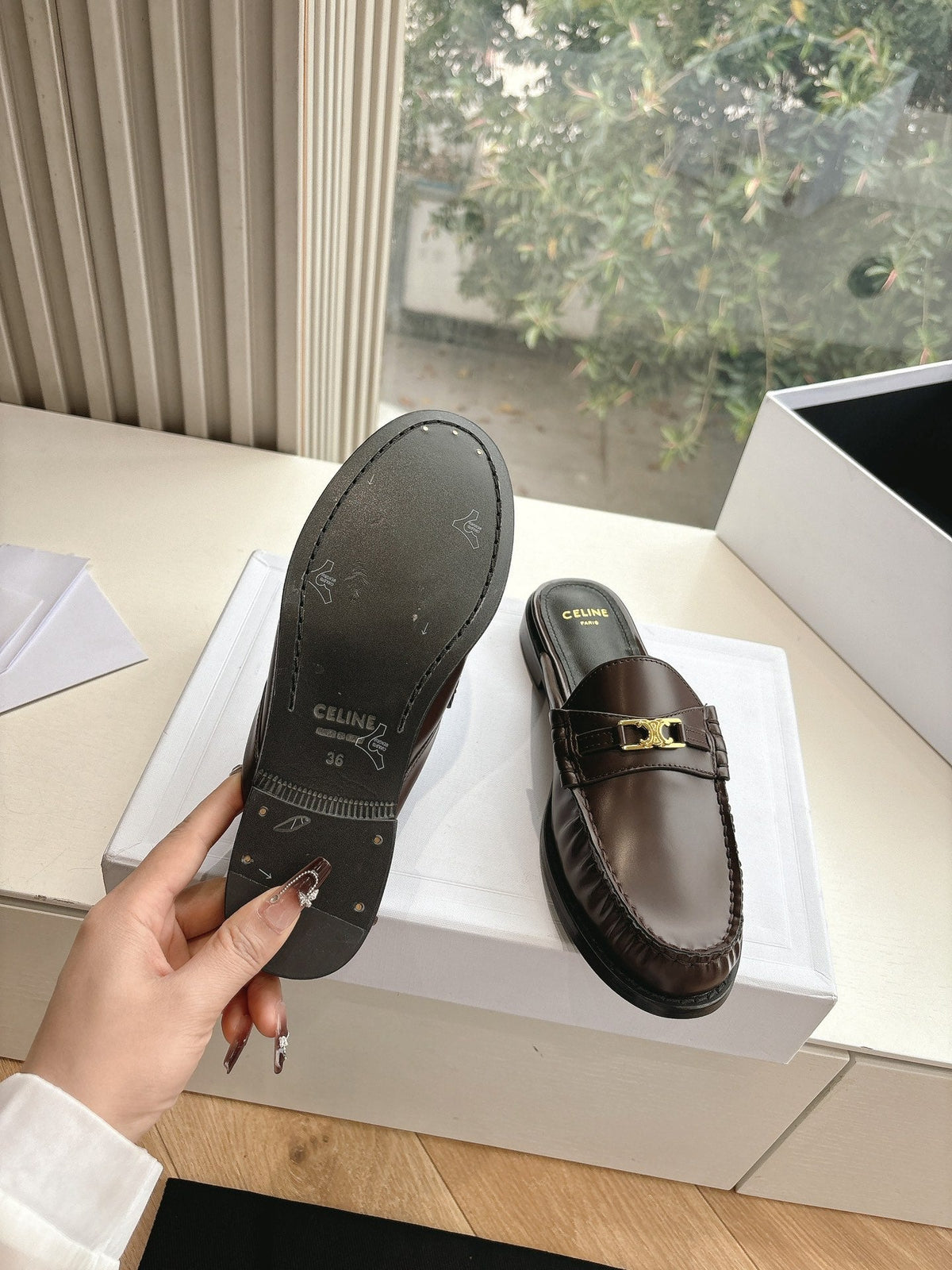 CELINE Slippers Brown Leather 285953