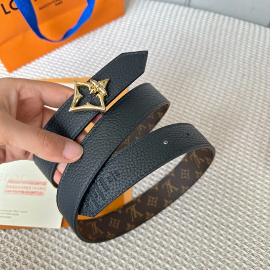 LOUIS VUITTON LV FLOWERGRAM 30MM REVERSIBLE BELT IN BLACK CALFSKIN GOLD HARDWARE