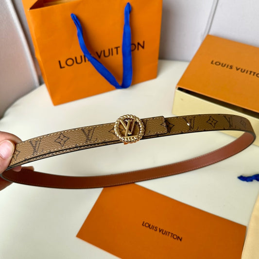 LOUIS VUITTON LV Circle Nautical 20mm Reversible Square End Tip Belt Gold Buckle Tan Light Brown lambskin