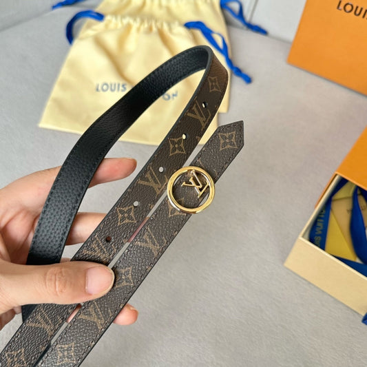 LOUIS VUITTON LV Circle 20mm Reversible Belt Gold Buckle Black Brown Leather