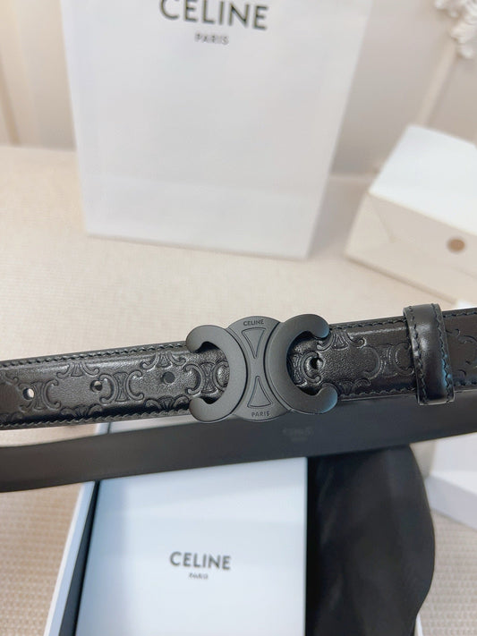 CELINE 25S BELT 25MM TRIOMPHE IN BLACK CALFSKIN 563334