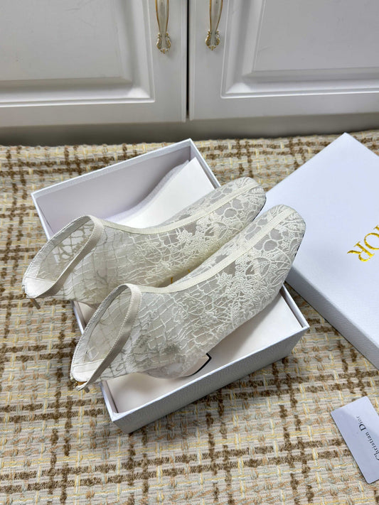 CD 26s Ankle Boots 35mm In White Floral Lace Mesh Block Heel
