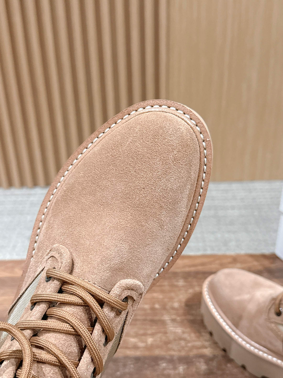 Celine 25 Bulky Lace-up Boot Tan Suede 554012