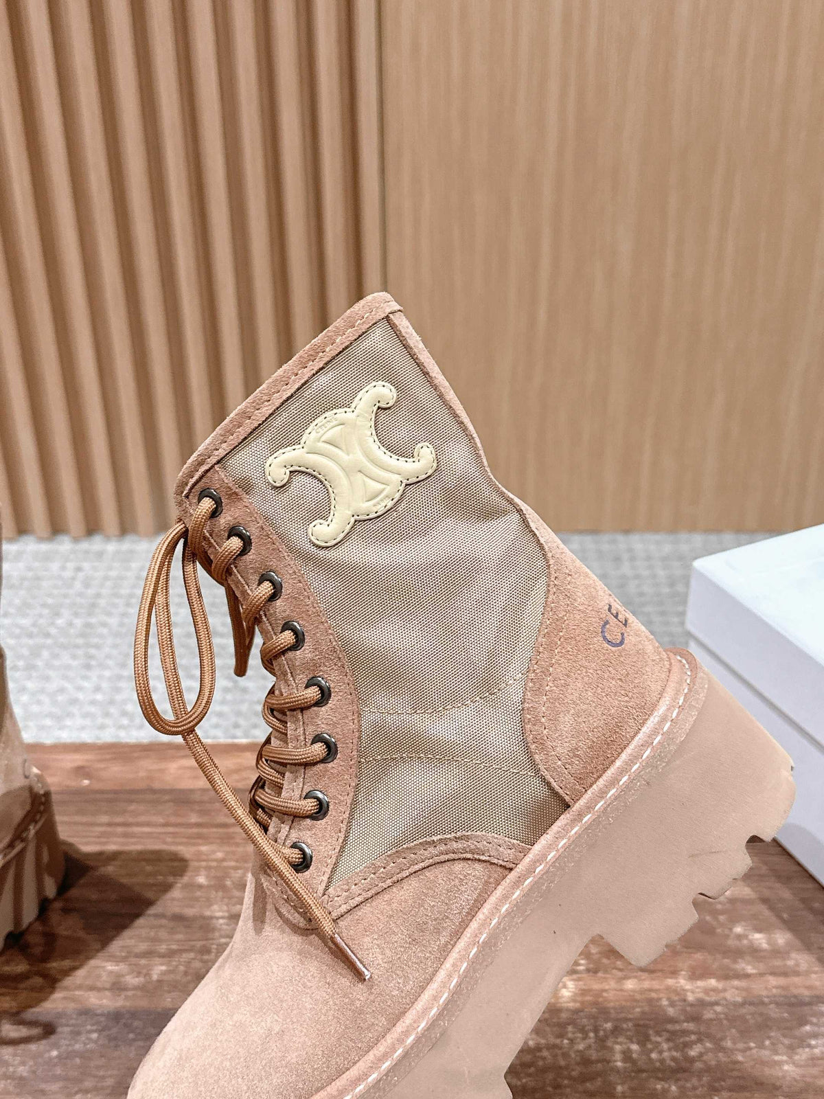Celine 25 Bulky Lace-up Boot Tan Suede 554012