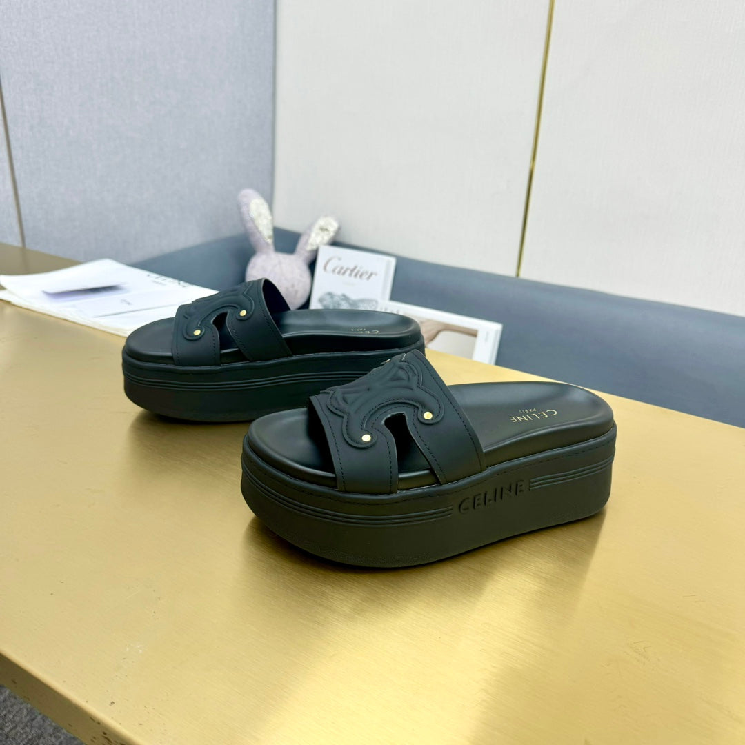 Celine Platform Slide Black Leather 238139