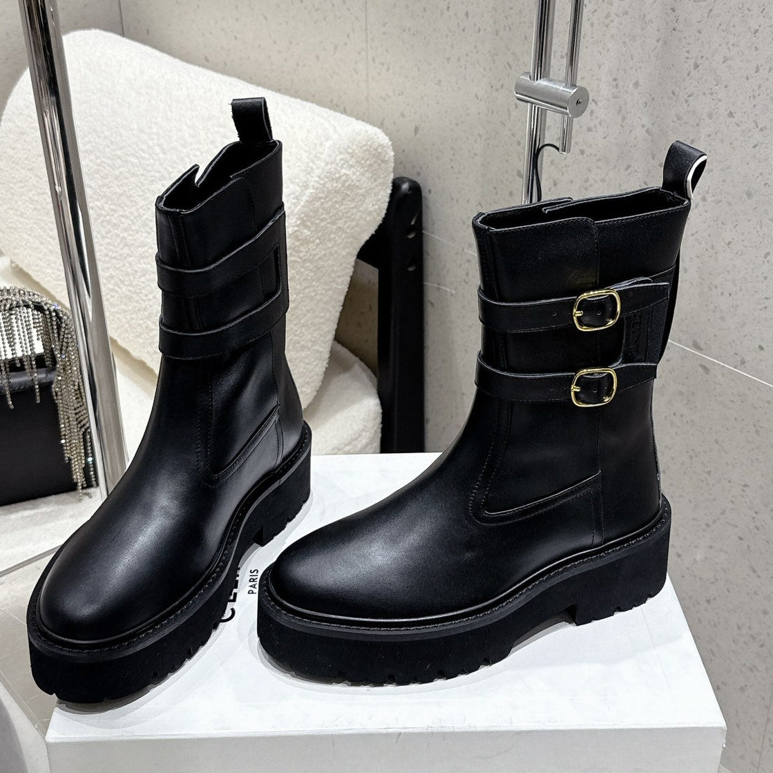 Celine 25 Bulky Biker Boot Black Cowhide 554194