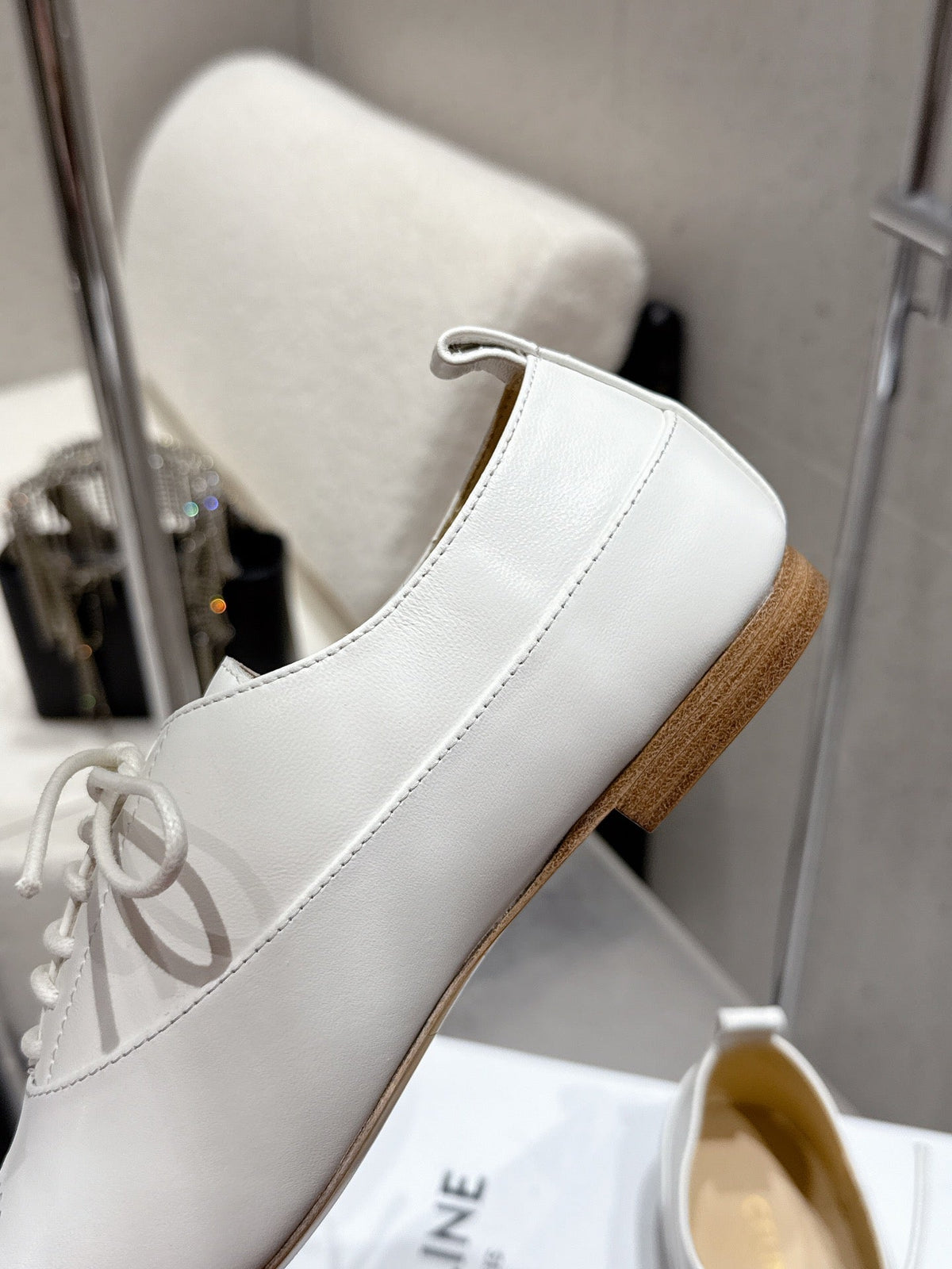 Celine 25 Lise Perforated Triomphe Richelieu Shoe White Lambskin 554196