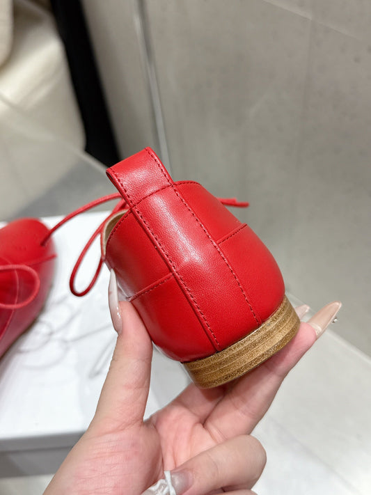 Celine 25 Lise Perforated Triomphe Richelieu Shoe Red Lambskin 554197