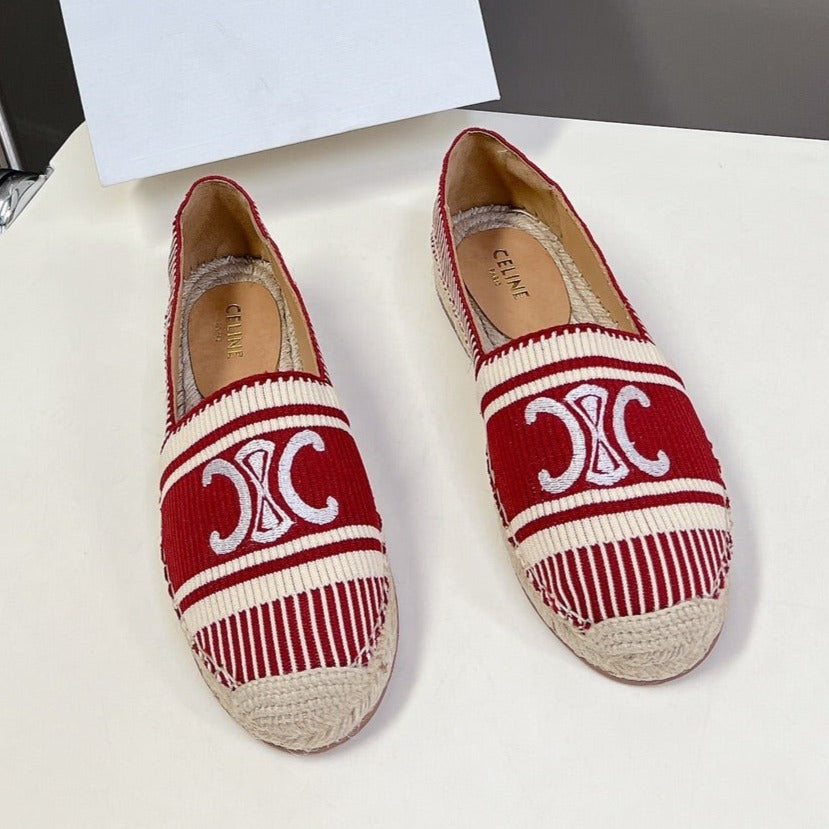 NEW FLAT FISHERMAN SHOES CARO RED COTTON CANVAS