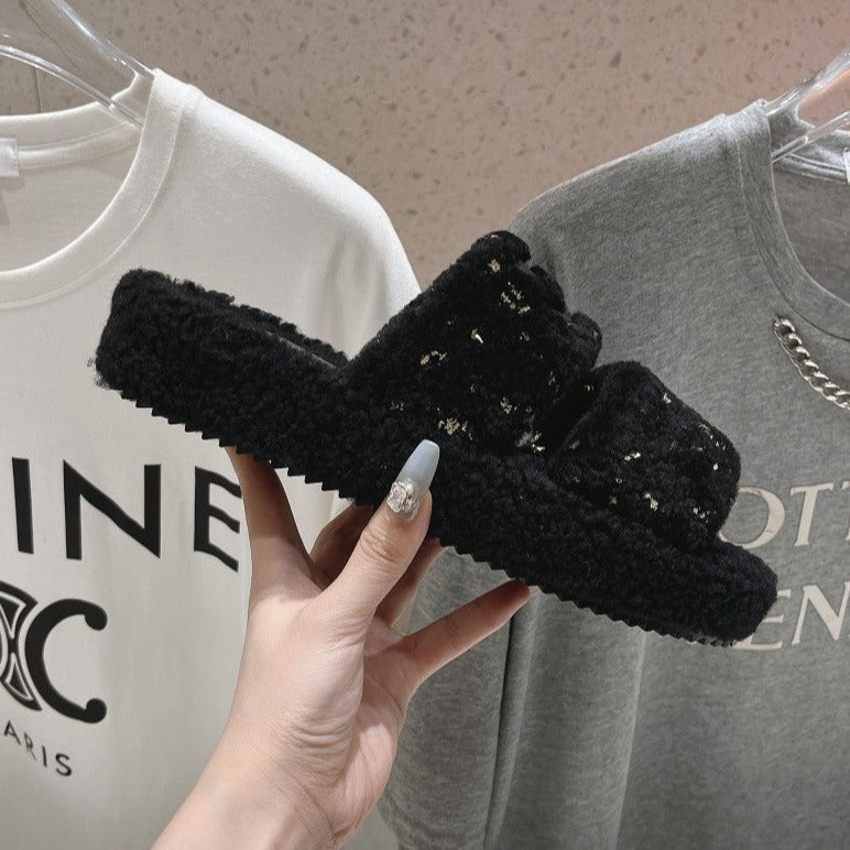 DAD SANDALS BLACK PURE SHEEP WOOL