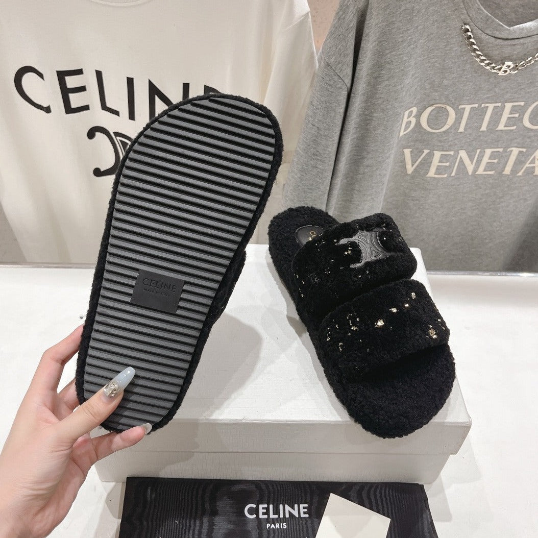 DAD SANDALS BLACK PURE SHEEP WOOL