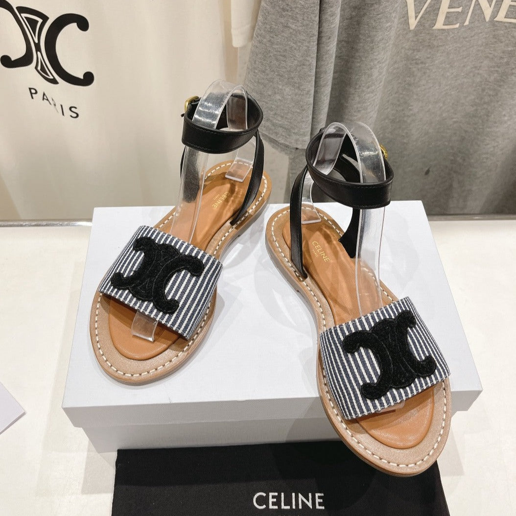 LYMPIA SANDAL IN TRIOMPHE MACCRAMÉ COTTON & CALFSKIN BLACK/NAVY
